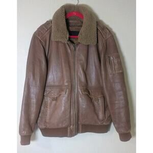 Vintage Brown Wilson's Leather Bomber Jacket with Faux Shearling Collar - XL